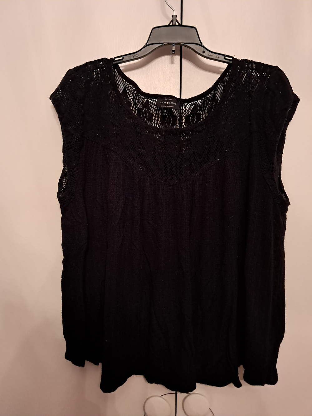 Lucky Brand Black Crochet Yoke Sleeveless Top